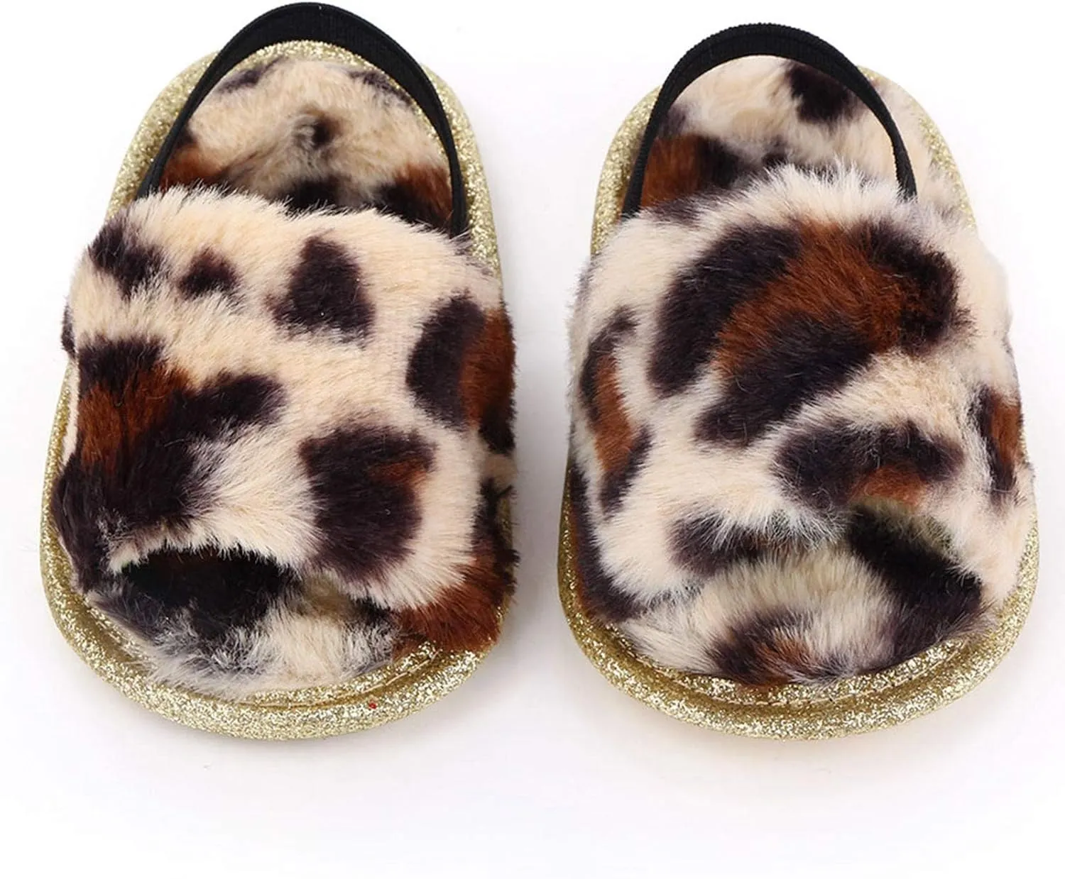 2 Pack Infant Baby Girls Sandals Elastic Back Strap Flats Slippers Soft Toddles Princess Shoes Faux Fur Slides Shoes First Walker House Shoes