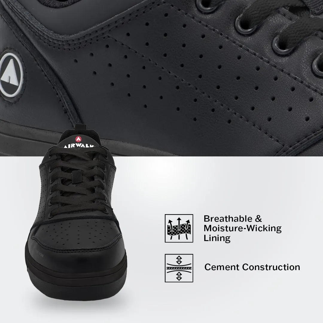 Airwalk Arena Low Top Composite Toe Men’s Industrial Work Shoes, Black/Black, Size 8.5, Wide, Comfortable & Light Work Shoes for Men, Electric Hazard, Slip Resistant