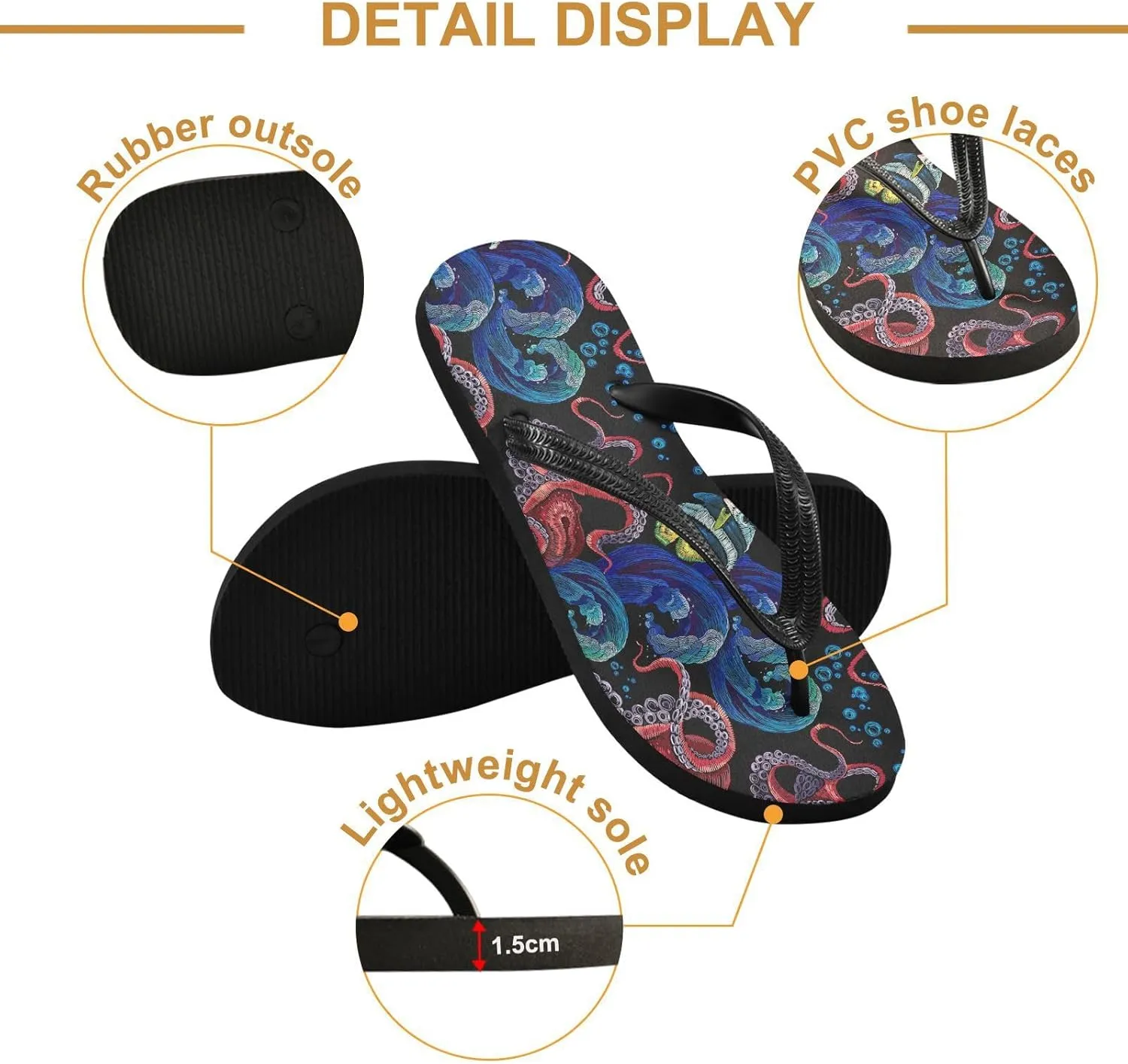 ALAZA Octopus Tropical Fishes Flip Flops for Women Fashion Beach Slippers Comfort Mens Flip Flops Non-Slip Rubber Shower Slippers Sandal for Hotel Travel Sport,XS