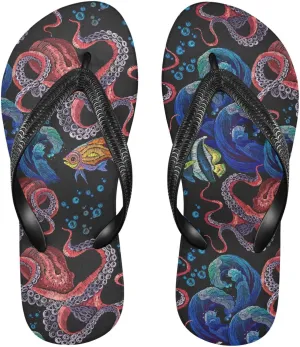 ALAZA Octopus Tropical Fishes Flip Flops for Women Fashion Beach Slippers Comfort Mens Flip Flops Non-Slip Rubber Shower Slippers Sandal for Hotel Travel Sport,XS
