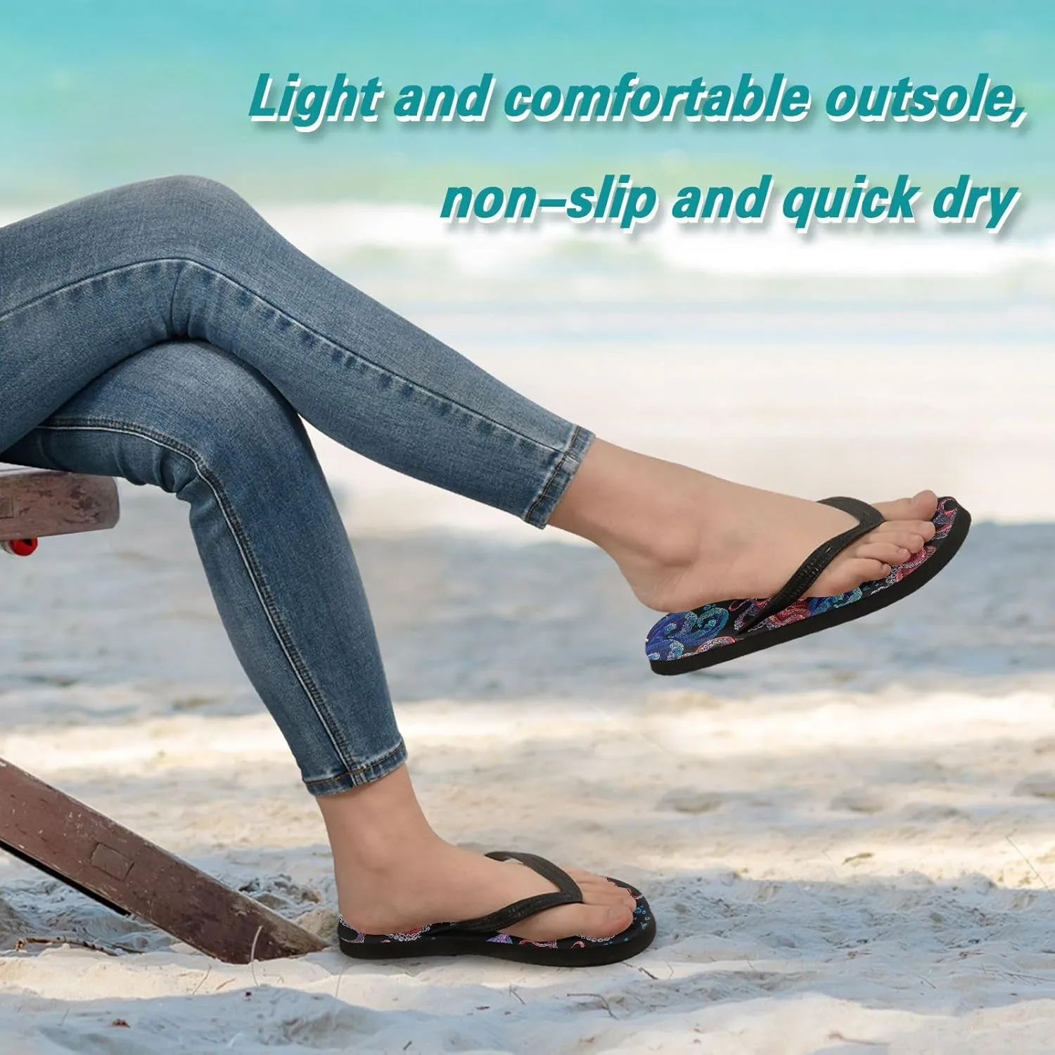 ALAZA Octopus Tropical Fishes Flip Flops for Women Fashion Beach Slippers Comfort Mens Flip Flops Non-Slip Rubber Shower Slippers Sandal for Hotel Travel Sport,XS