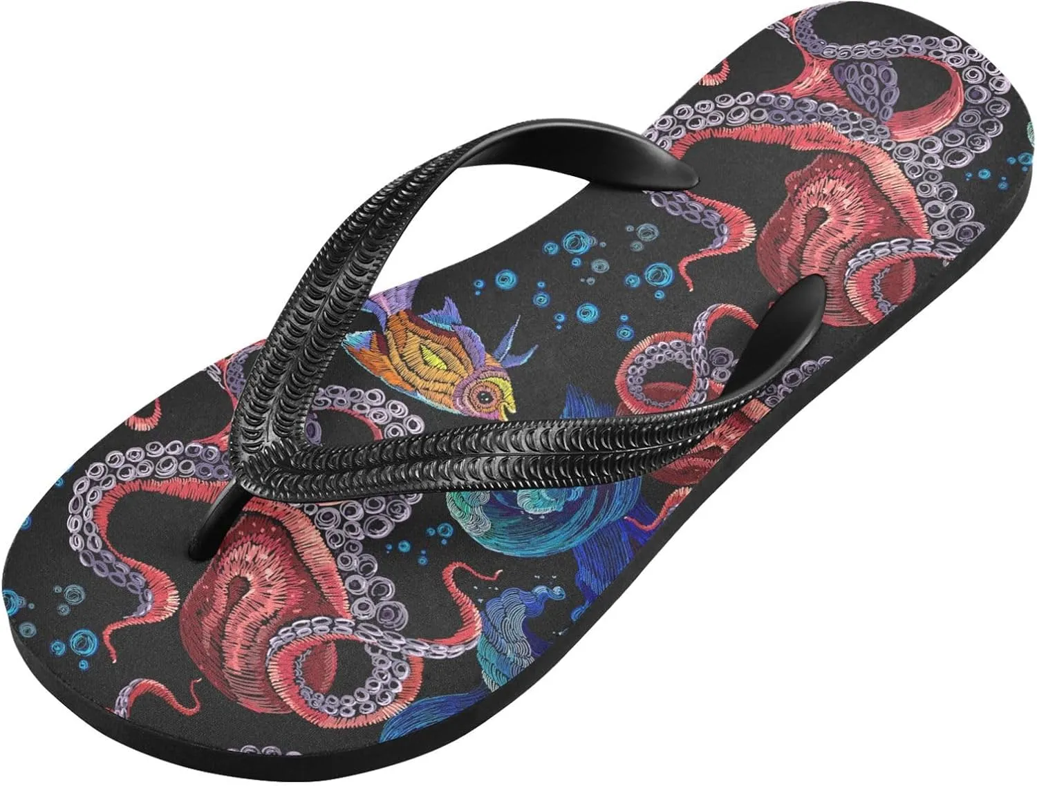 ALAZA Octopus Tropical Fishes Flip Flops for Women Fashion Beach Slippers Comfort Mens Flip Flops Non-Slip Rubber Shower Slippers Sandal for Hotel Travel Sport,XS