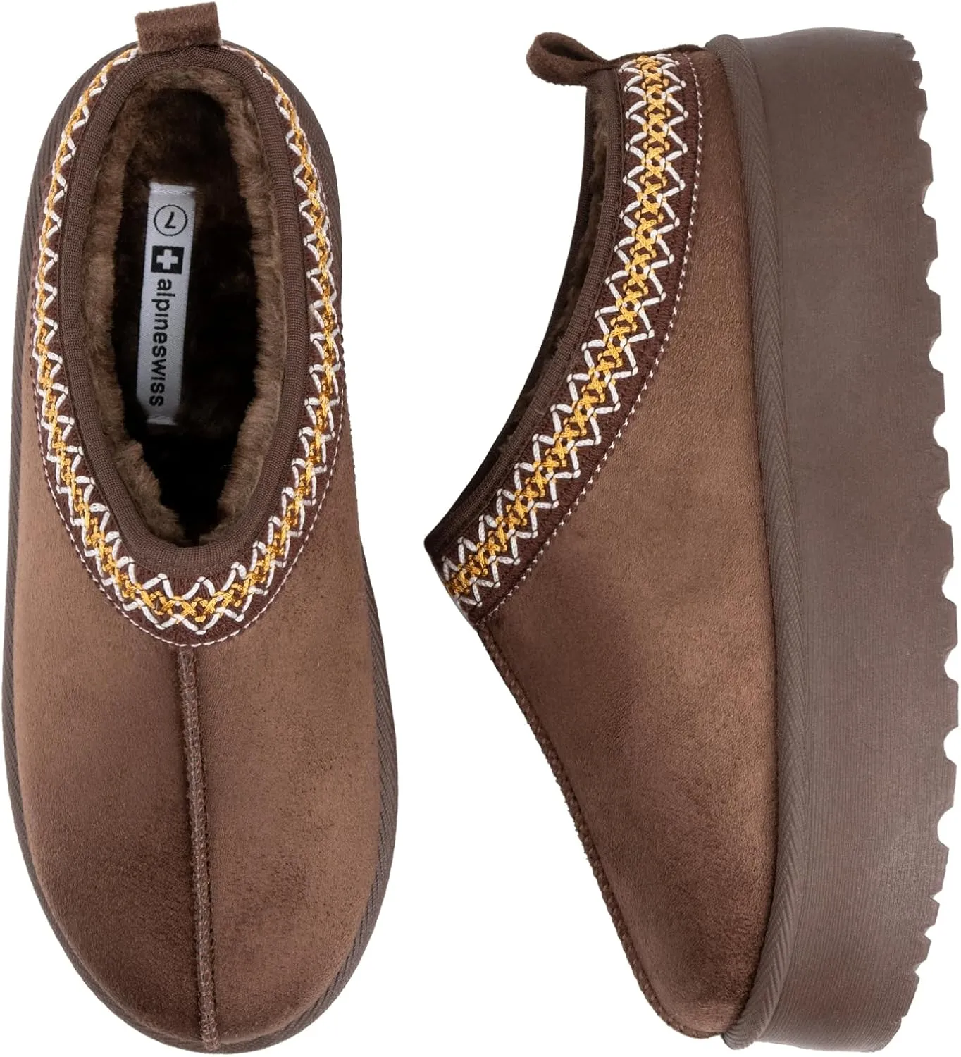 Alpine Swiss Emily Womens Platform Slippers Faux Fur Warm Slip On Clog Shoes Short Ankle Boots