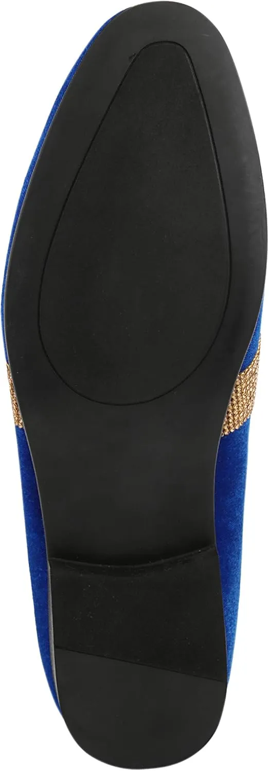 Amali The Original Men's Velvet Smoking Slipper with Rhinestone Embellished Strap Dress Shoe, Style Monarch