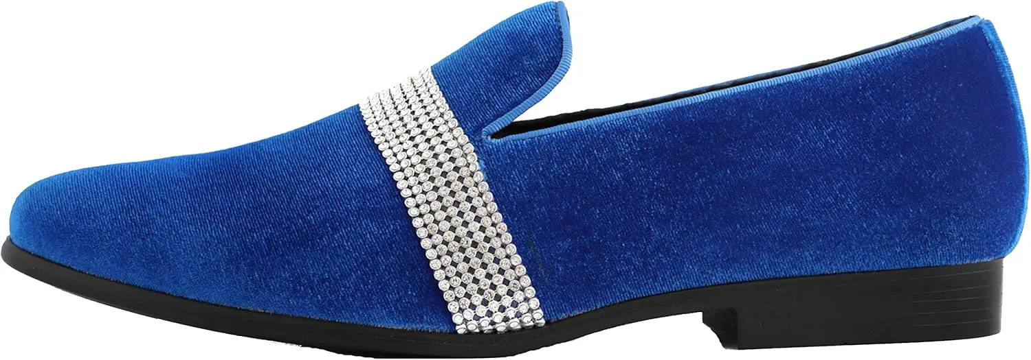 Amali The Original Men's Velvet Smoking Slipper with Rhinestone Embellished Strap Dress Shoe, Style Monarch