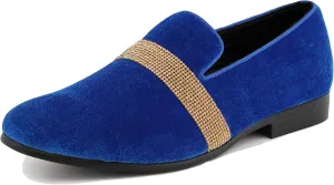 Amali The Original Men's Velvet Smoking Slipper with Rhinestone Embellished Strap Dress Shoe, Style Monarch