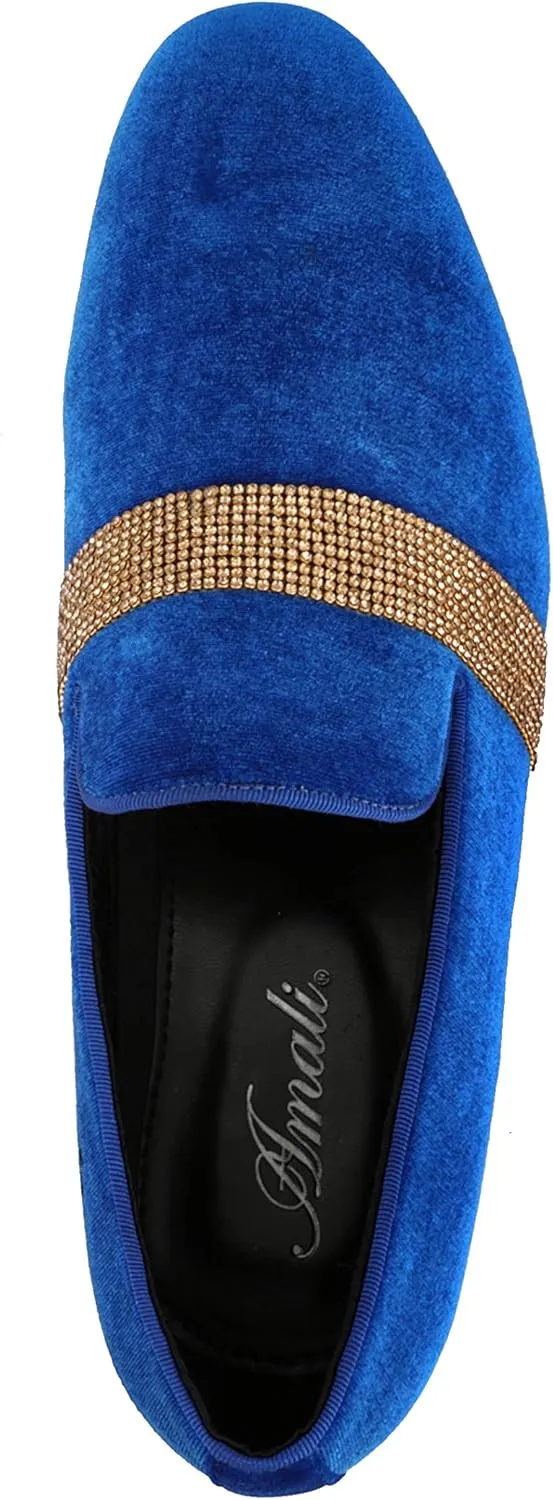 Amali The Original Men's Velvet Smoking Slipper with Rhinestone Embellished Strap Dress Shoe, Style Monarch