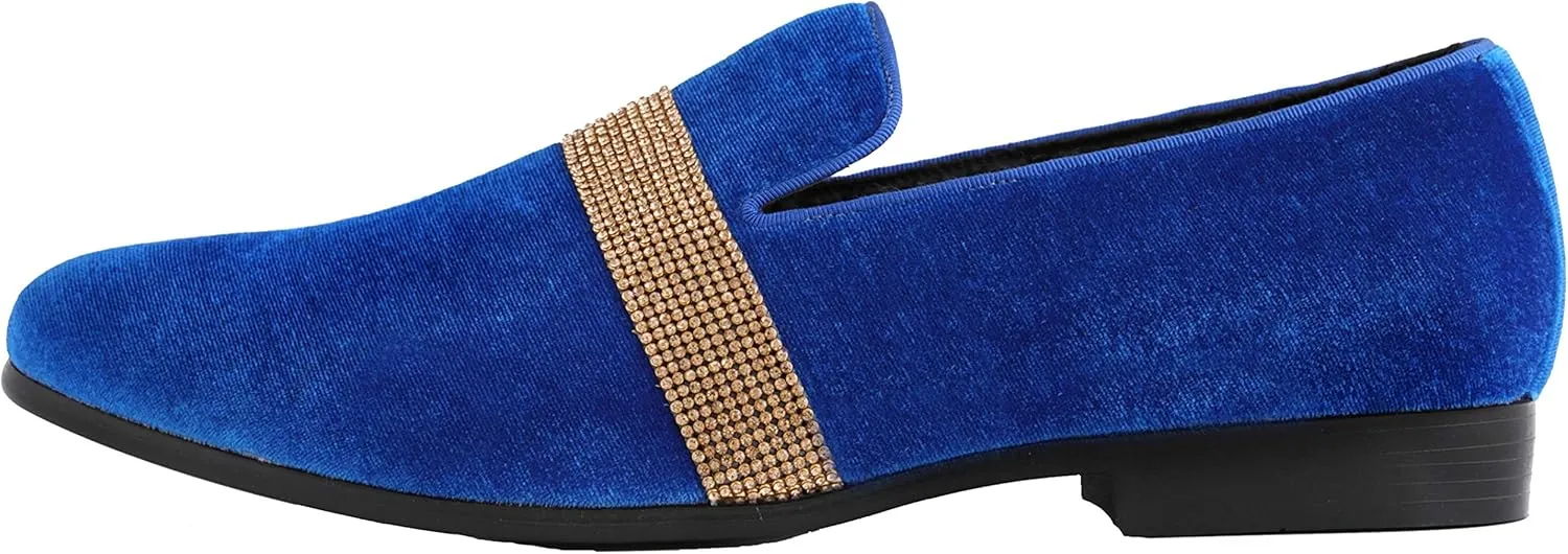 Amali The Original Men's Velvet Smoking Slipper with Rhinestone Embellished Strap Dress Shoe, Style Monarch