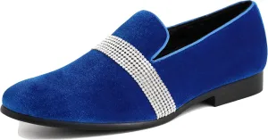 Amali The Original Men's Velvet Smoking Slipper with Rhinestone Embellished Strap Dress Shoe, Style Monarch