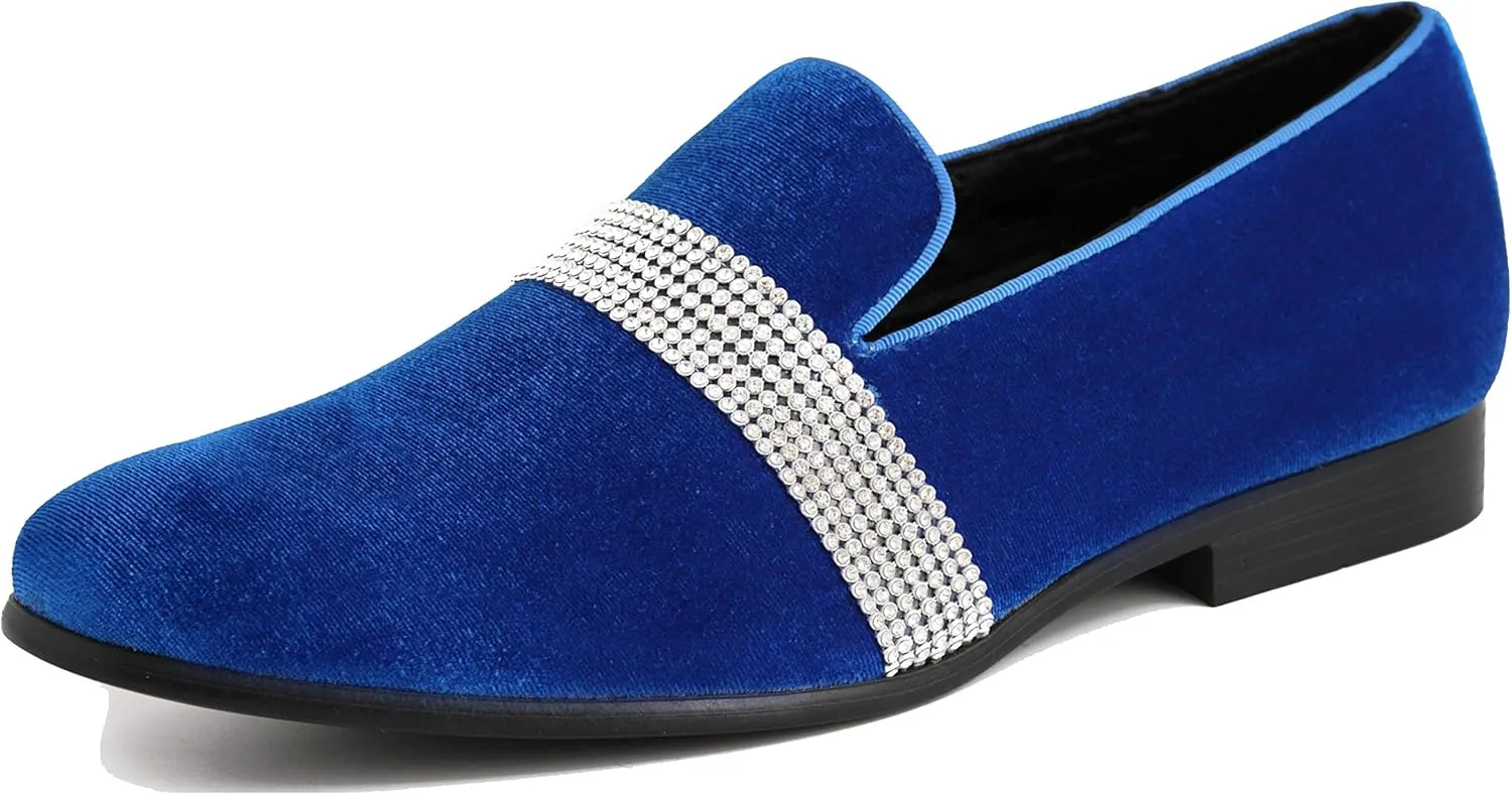 Amali The Original Men's Velvet Smoking Slipper with Rhinestone Embellished Strap Dress Shoe, Style Monarch