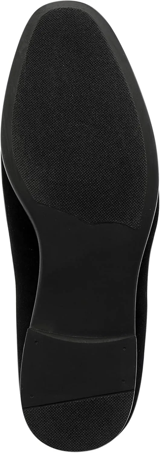 Amali Velvet Slip-On Dress Loafers for Men with Lion Head Piece, Men's Formal Smoking Tuxedo Slippers, Loafer Shoes with Metal Chain Detail
