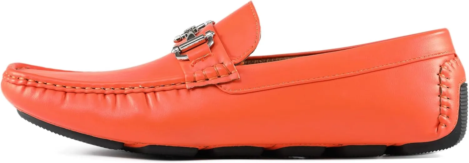 Amali Walken Men's Casual Slip-On Loafers, Driving Moccasin Shoes for Men with Silver Buckle, Available in Plush Microfiber and PU Leather