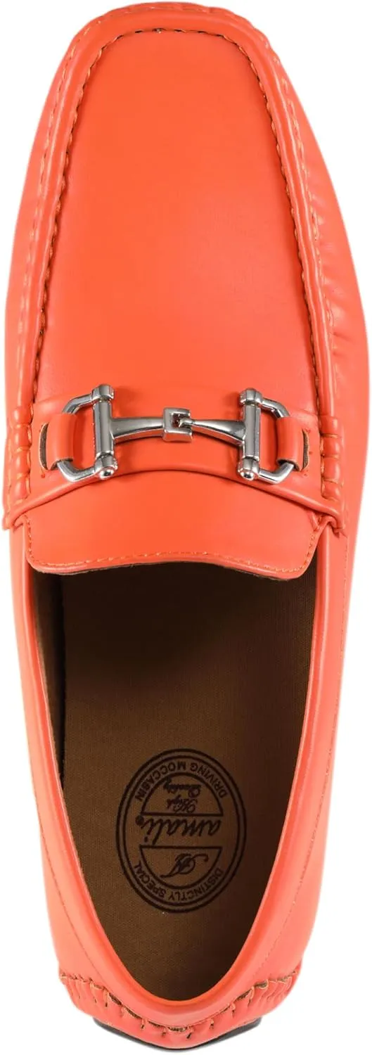 Amali Walken Men's Casual Slip-On Loafers, Driving Moccasin Shoes for Men with Silver Buckle, Available in Plush Microfiber and PU Leather