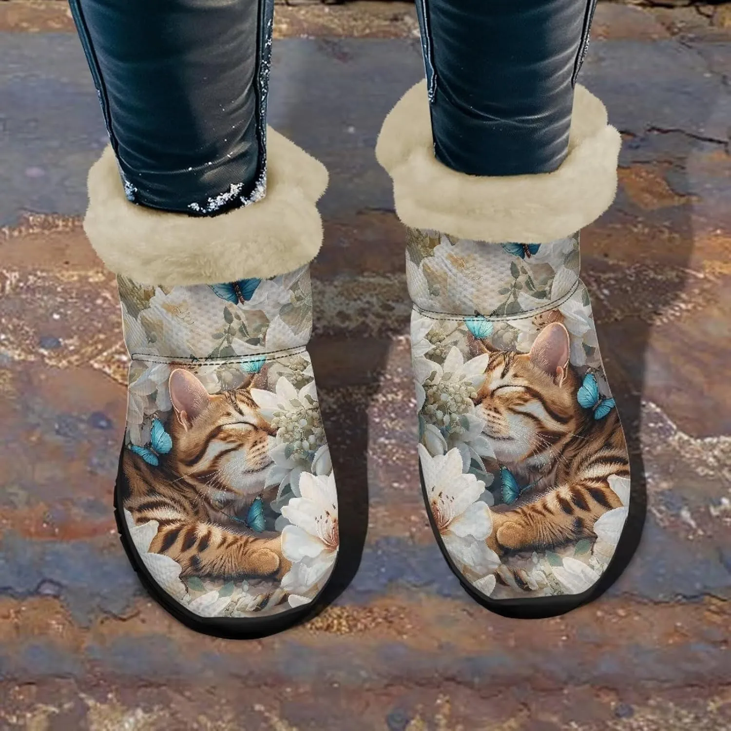 Animal Print Ankle Boots for Women Anti-Slip Waterproof Warm Fur Lined Snow Booties Winter Outdoor Walking Hiking Boot Footwear