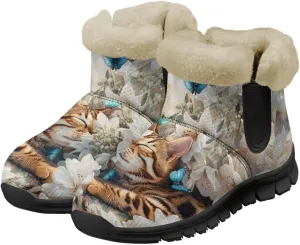 Animal Print Ankle Boots for Women Anti-Slip Waterproof Warm Fur Lined Snow Booties Winter Outdoor Walking Hiking Boot Footwear