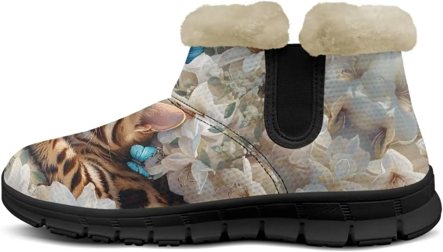 Animal Print Ankle Boots for Women Anti-Slip Waterproof Warm Fur Lined Snow Booties Winter Outdoor Walking Hiking Boot Footwear