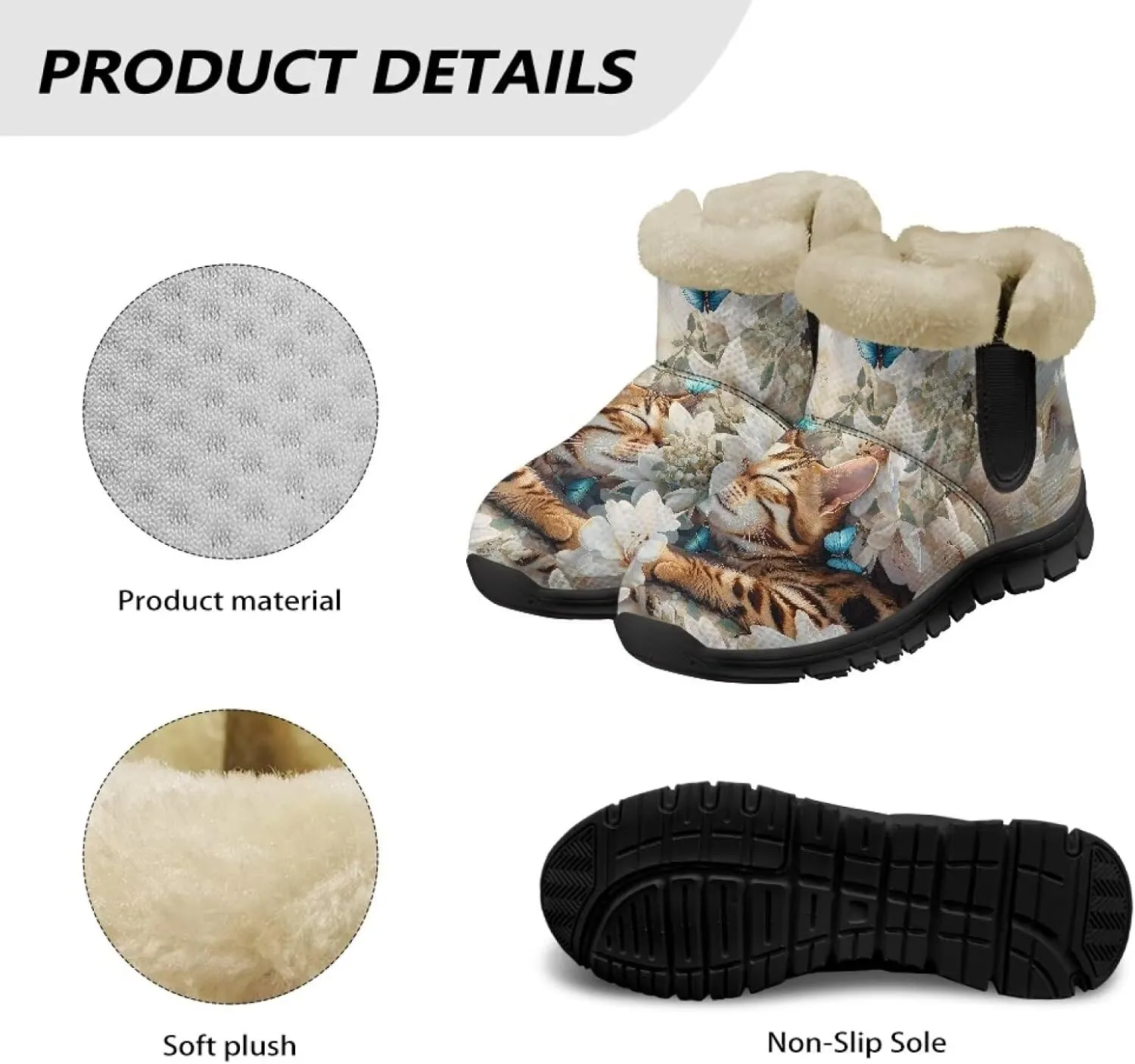 Animal Print Ankle Boots for Women Anti-Slip Waterproof Warm Fur Lined Snow Booties Winter Outdoor Walking Hiking Boot Footwear