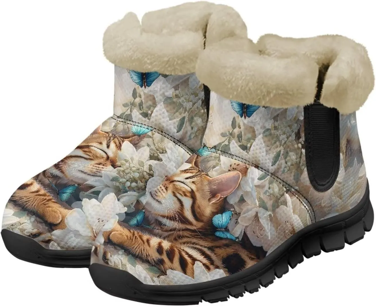 Animal Print Ankle Boots for Women Anti-Slip Waterproof Warm Fur Lined Snow Booties Winter Outdoor Walking Hiking Boot Footwear