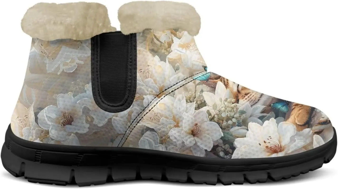 Animal Print Ankle Boots for Women Anti-Slip Waterproof Warm Fur Lined Snow Booties Winter Outdoor Walking Hiking Boot Footwear