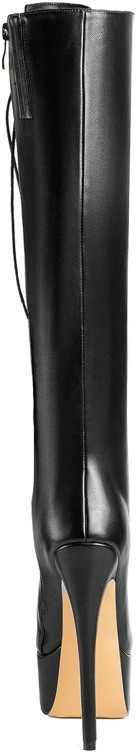 ANN CREEK Women's 'Niwen' Knee High Sexy Fashion Ultra High Stiletto Heels Platform Lace Up Boots