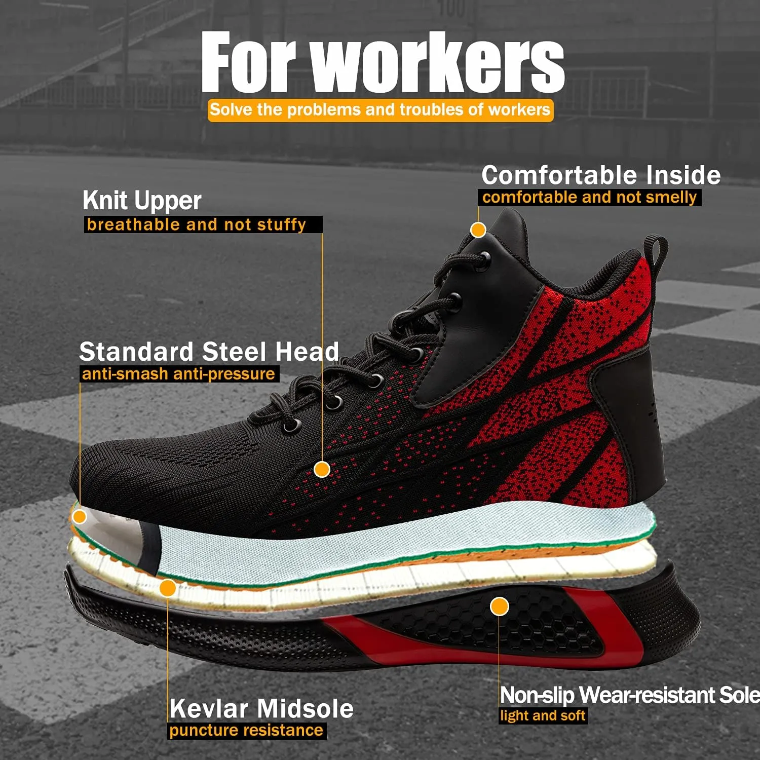 ARCHINSERT Steel Toe Shoes for Men Women Work Indestructible Safety Shoes Work Slip Resistant Protected Steel Toe Lightweight Safety Sneakers Fashion Safety Industrial Shoes