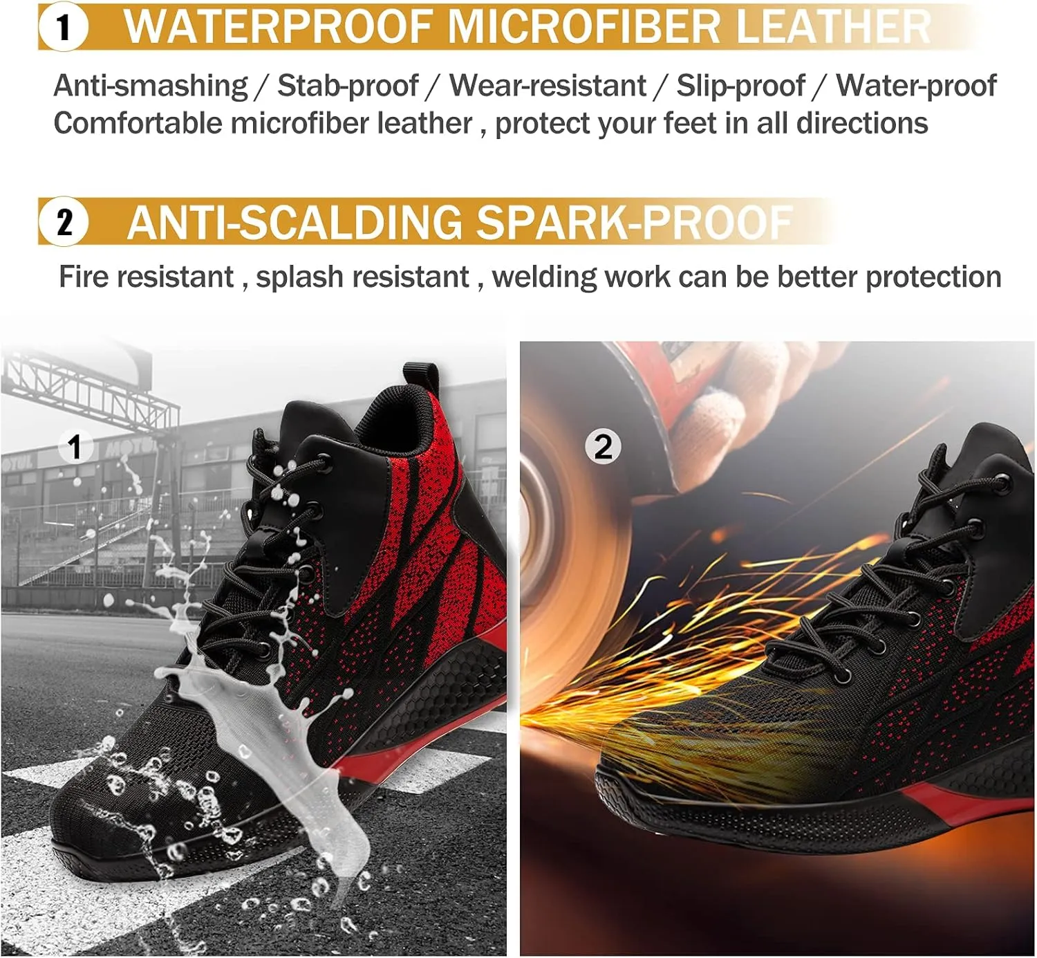 ARCHINSERT Steel Toe Shoes for Men Women Work Indestructible Safety Shoes Work Slip Resistant Protected Steel Toe Lightweight Safety Sneakers Fashion Safety Industrial Shoes