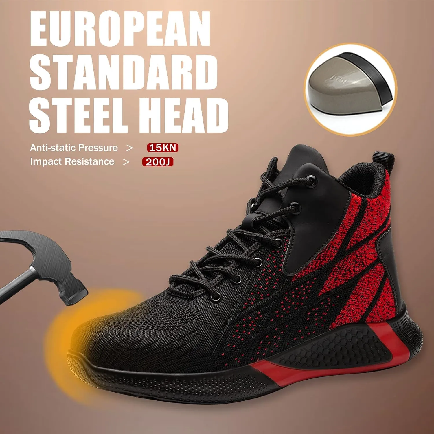 ARCHINSERT Steel Toe Shoes for Men Women Work Indestructible Safety Shoes Work Slip Resistant Protected Steel Toe Lightweight Safety Sneakers Fashion Safety Industrial Shoes