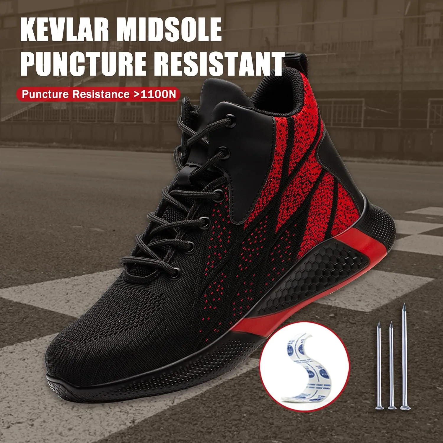 ARCHINSERT Steel Toe Shoes for Men Women Work Indestructible Safety Shoes Work Slip Resistant Protected Steel Toe Lightweight Safety Sneakers Fashion Safety Industrial Shoes