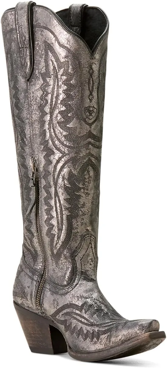 ARIAT Womens Casanova Tall Embroidered Snip Toe Zippered Casual Boots Knee High Mid Heel 2-3" - Purple
