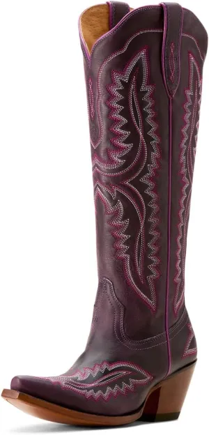 ARIAT Womens Casanova Tall Embroidered Snip Toe Zippered Casual Boots Knee High Mid Heel 2-3" - Purple