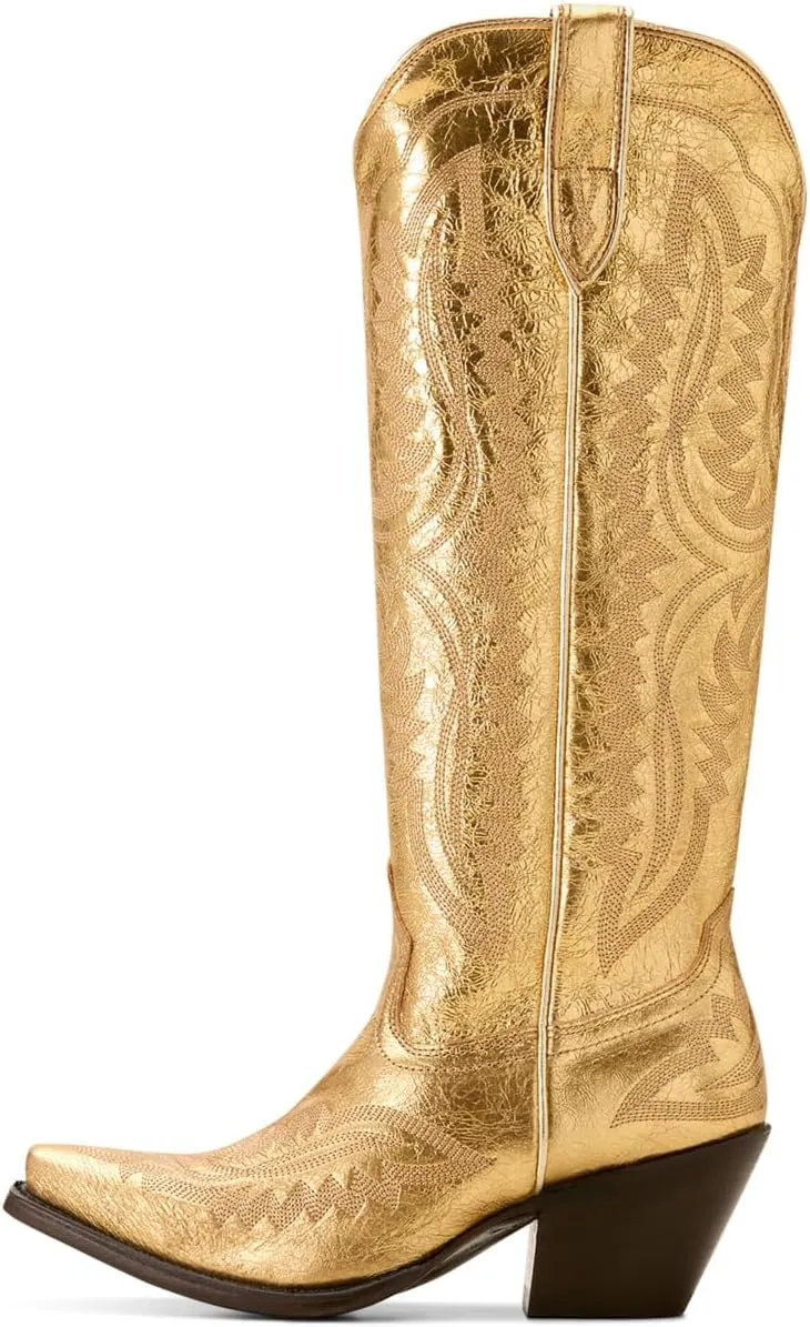ARIAT Womens Casanova Tall Embroidered Snip Toe Zippered Casual Boots Knee High Mid Heel 2-3" - Purple