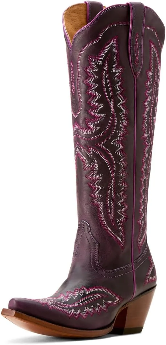 ARIAT Womens Casanova Tall Embroidered Snip Toe Zippered Casual Boots Knee High Mid Heel 2-3" - Purple