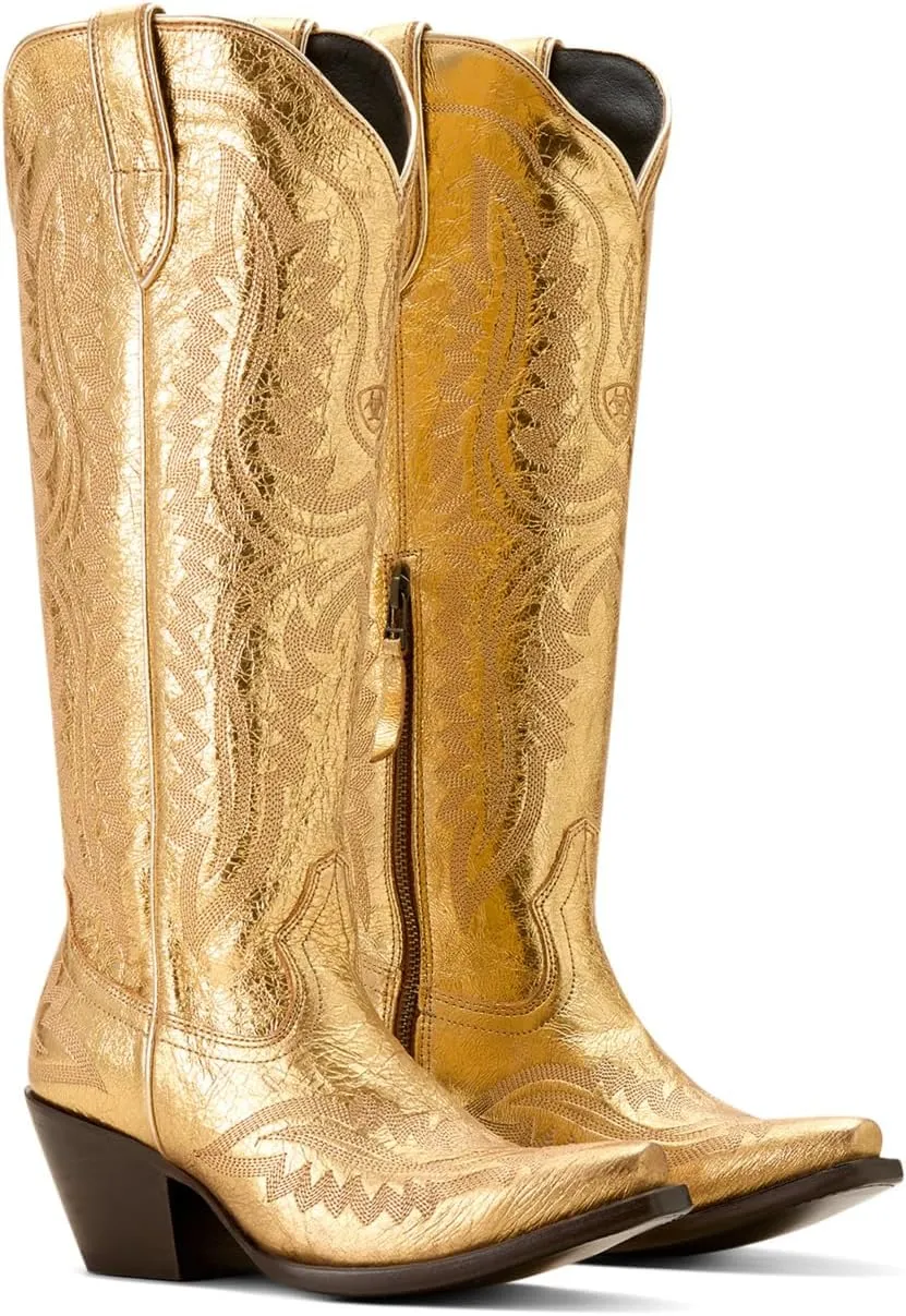 ARIAT Womens Casanova Tall Embroidered Snip Toe Zippered Casual Boots Knee High Mid Heel 2-3" - Purple