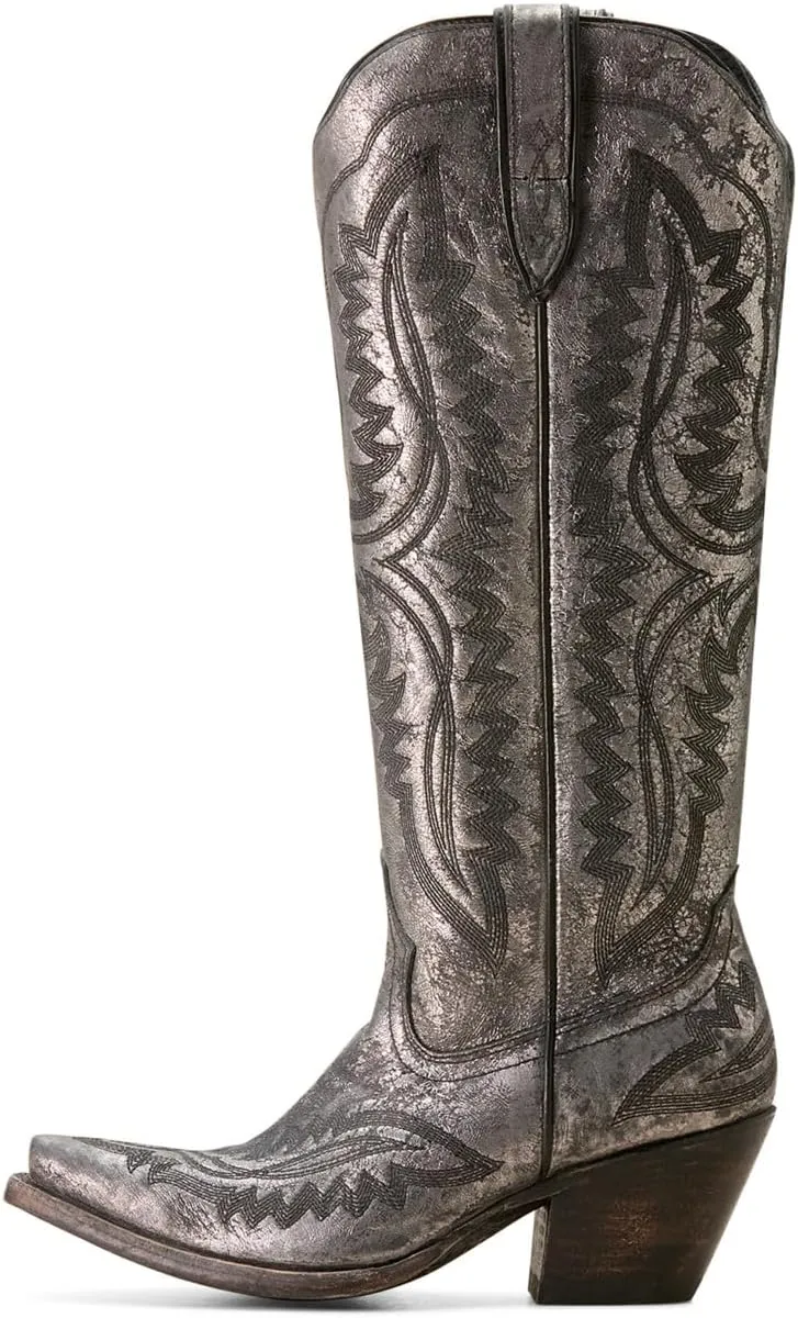 ARIAT Womens Casanova Tall Embroidered Snip Toe Zippered Casual Boots Knee High Mid Heel 2-3" - Purple
