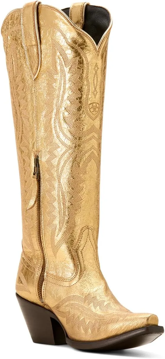 ARIAT Womens Casanova Tall Embroidered Snip Toe Zippered Casual Boots Knee High Mid Heel 2-3" - Purple