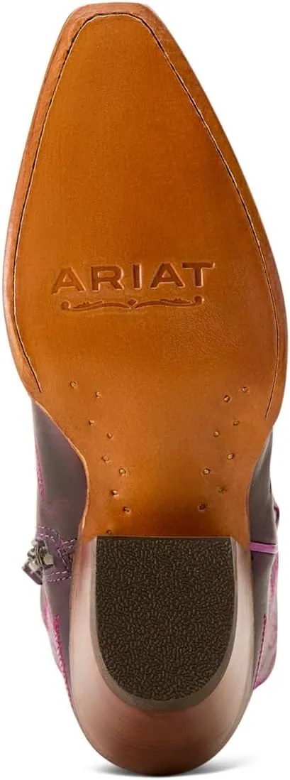 ARIAT Womens Casanova Tall Embroidered Snip Toe Zippered Casual Boots Knee High Mid Heel 2-3" - Purple
