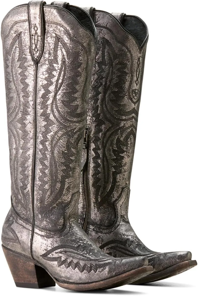 ARIAT Womens Casanova Tall Embroidered Snip Toe Zippered Casual Boots Knee High Mid Heel 2-3" - Purple