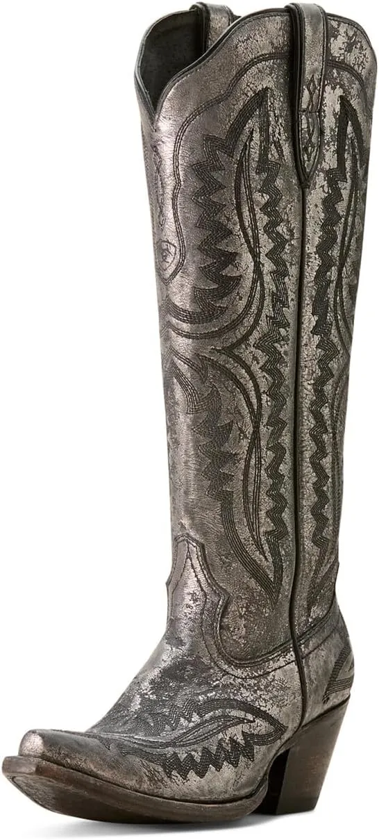 ARIAT Womens Casanova Tall Embroidered Snip Toe Zippered Casual Boots Knee High Mid Heel 2-3" - Purple