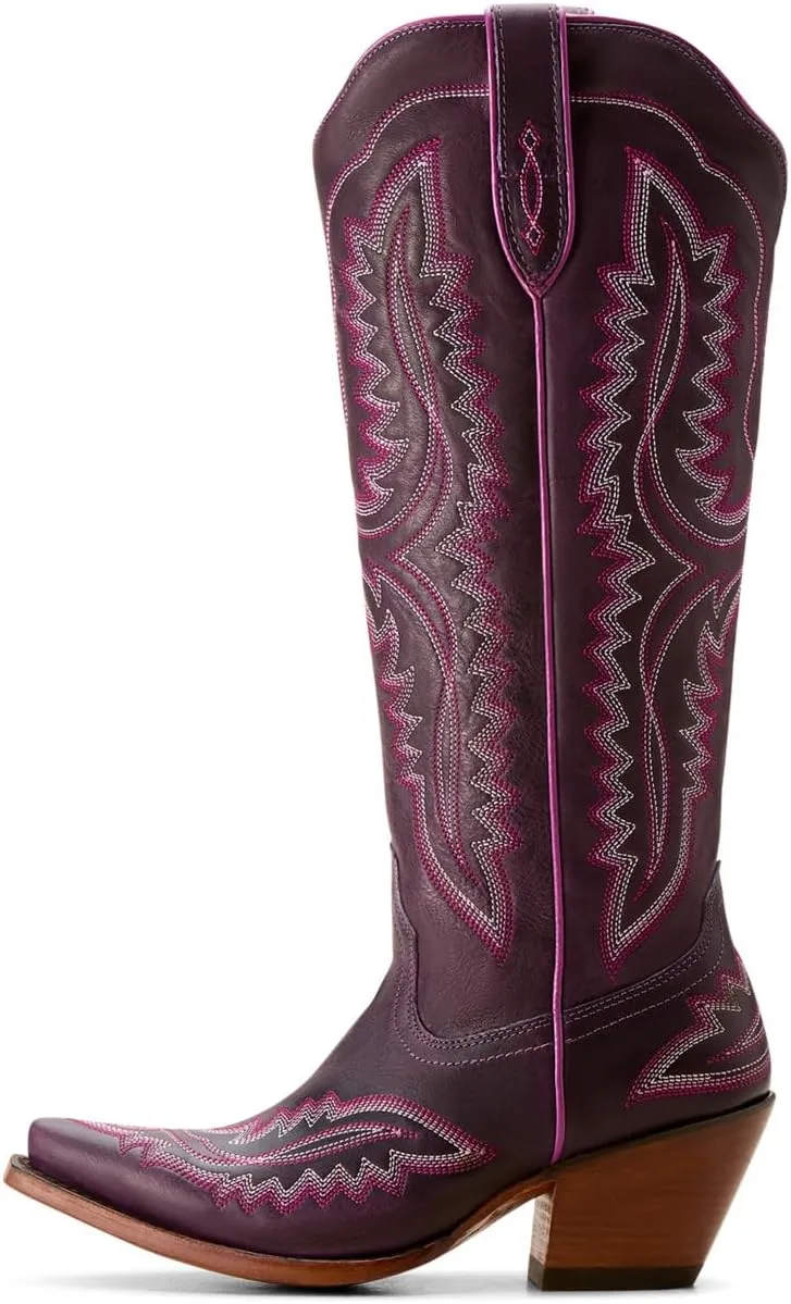 ARIAT Womens Casanova Tall Embroidered Snip Toe Zippered Casual Boots Knee High Mid Heel 2-3" - Purple