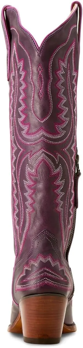 ARIAT Womens Casanova Tall Embroidered Snip Toe Zippered Casual Boots Knee High Mid Heel 2-3" - Purple