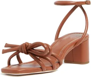 Arqa Bow-embellished Natural Raffia Heeled Sandals for Women Open Squared Toe Block Mid Heel Ankle Strap Sandal Summer Wedding Party Dressy Shoes