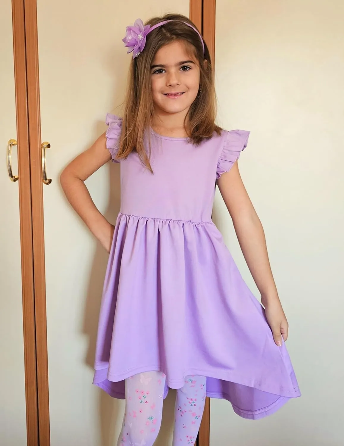 Arshiner Girls Summer Dress Tween Flutter Sleeve High Low Formal Dresses for Wedding Party with Pocket