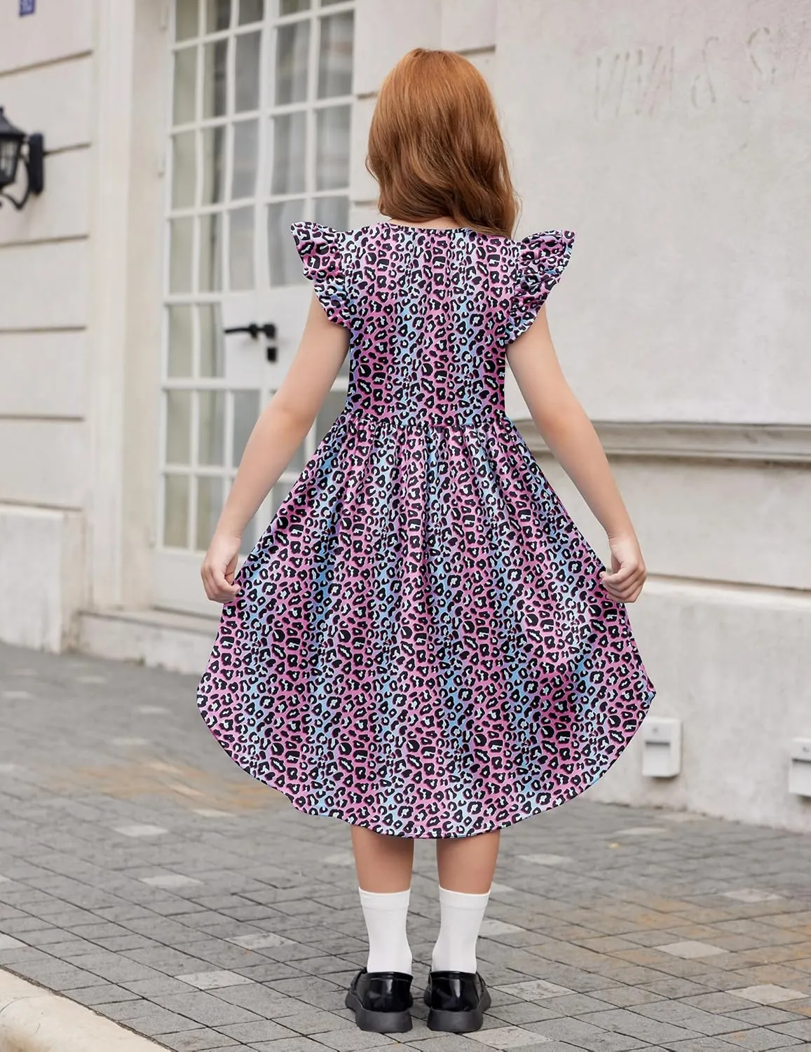 Arshiner Girls Summer Dress Tween Flutter Sleeve High Low Formal Dresses for Wedding Party with Pocket