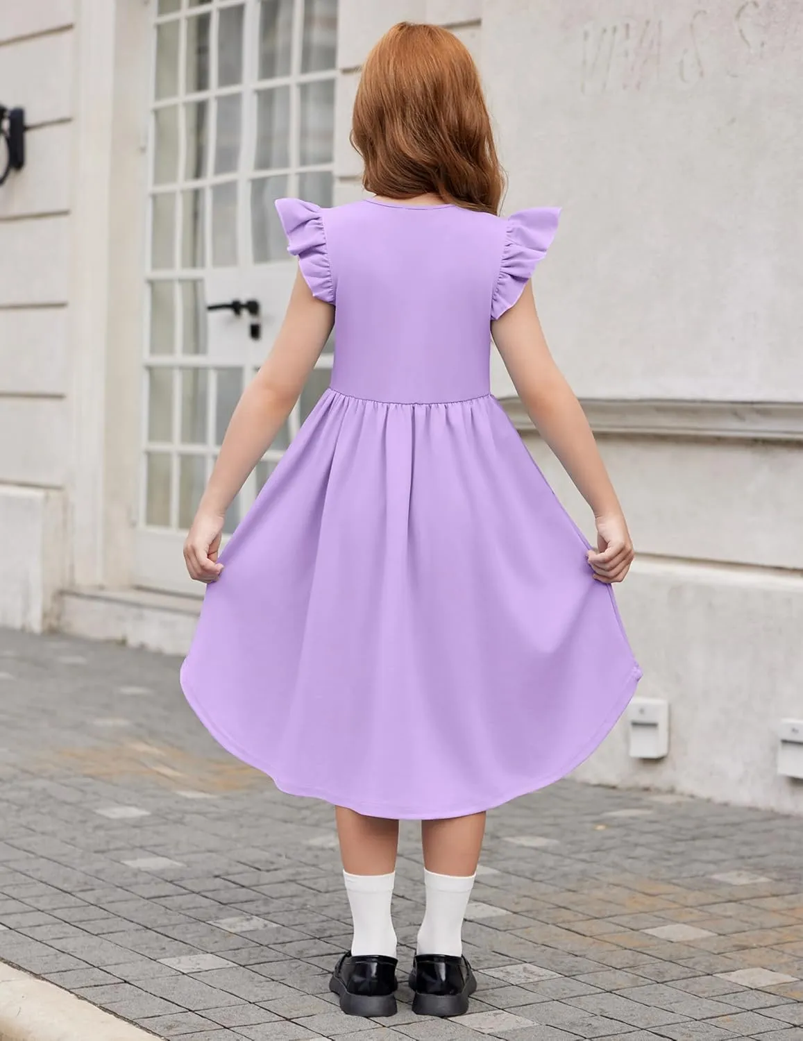 Arshiner Girls Summer Dress Tween Flutter Sleeve High Low Formal Dresses for Wedding Party with Pocket