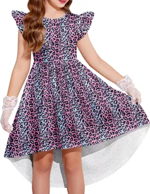 Arshiner Girls Summer Dress Tween Flutter Sleeve High Low Formal Dresses for Wedding Party with Pocket