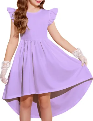 Arshiner Girls Summer Dress Tween Flutter Sleeve High Low Formal Dresses for Wedding Party with Pocket