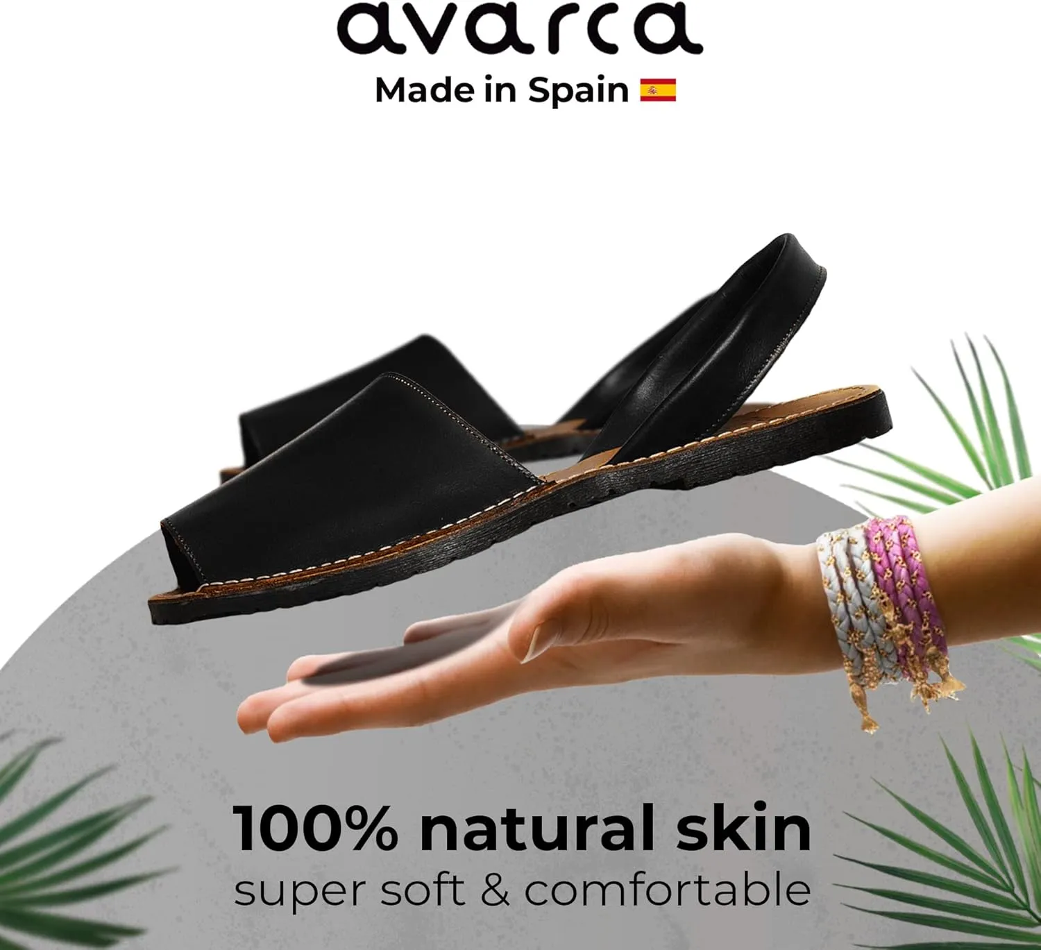 Avarca Leather Flat Sandals for Women - Made in Spain - Peep Toe Womens Sandals, Perfect Beach Essentials - Comfortable Spanish Women's Shoes for Every Occasion, Handmade Slingback Shoes