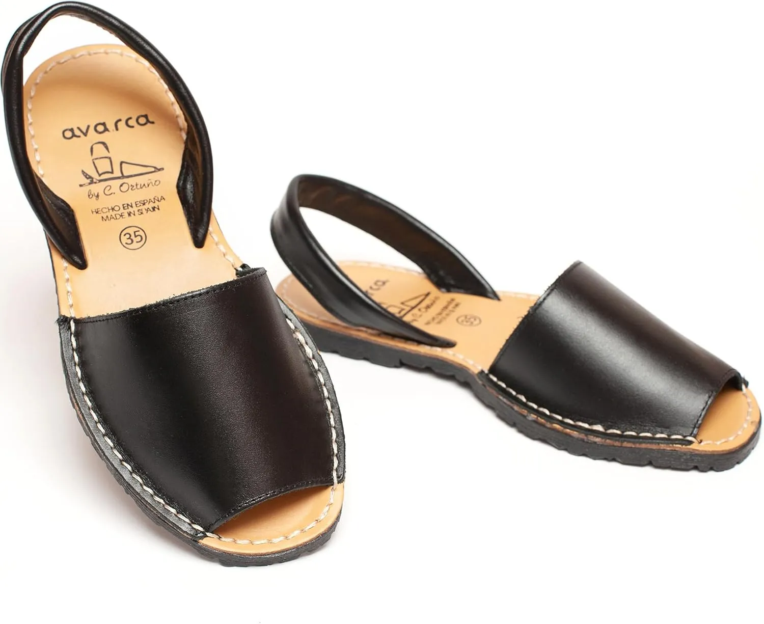 Avarca Leather Flat Sandals for Women - Made in Spain - Peep Toe Womens Sandals, Perfect Beach Essentials - Comfortable Spanish Women's Shoes for Every Occasion, Handmade Slingback Shoes