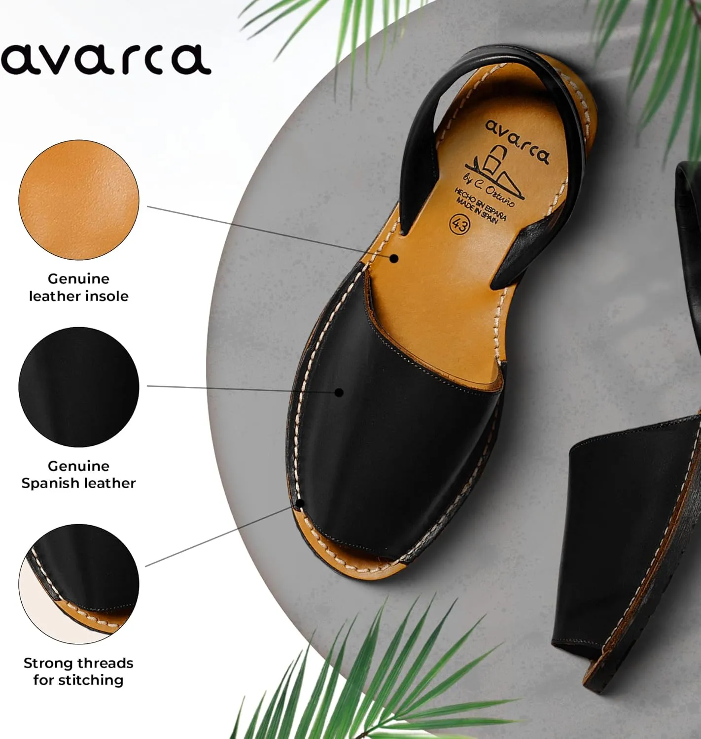 Avarca Leather Flat Sandals for Women - Made in Spain - Peep Toe Womens Sandals, Perfect Beach Essentials - Comfortable Spanish Women's Shoes for Every Occasion, Handmade Slingback Shoes