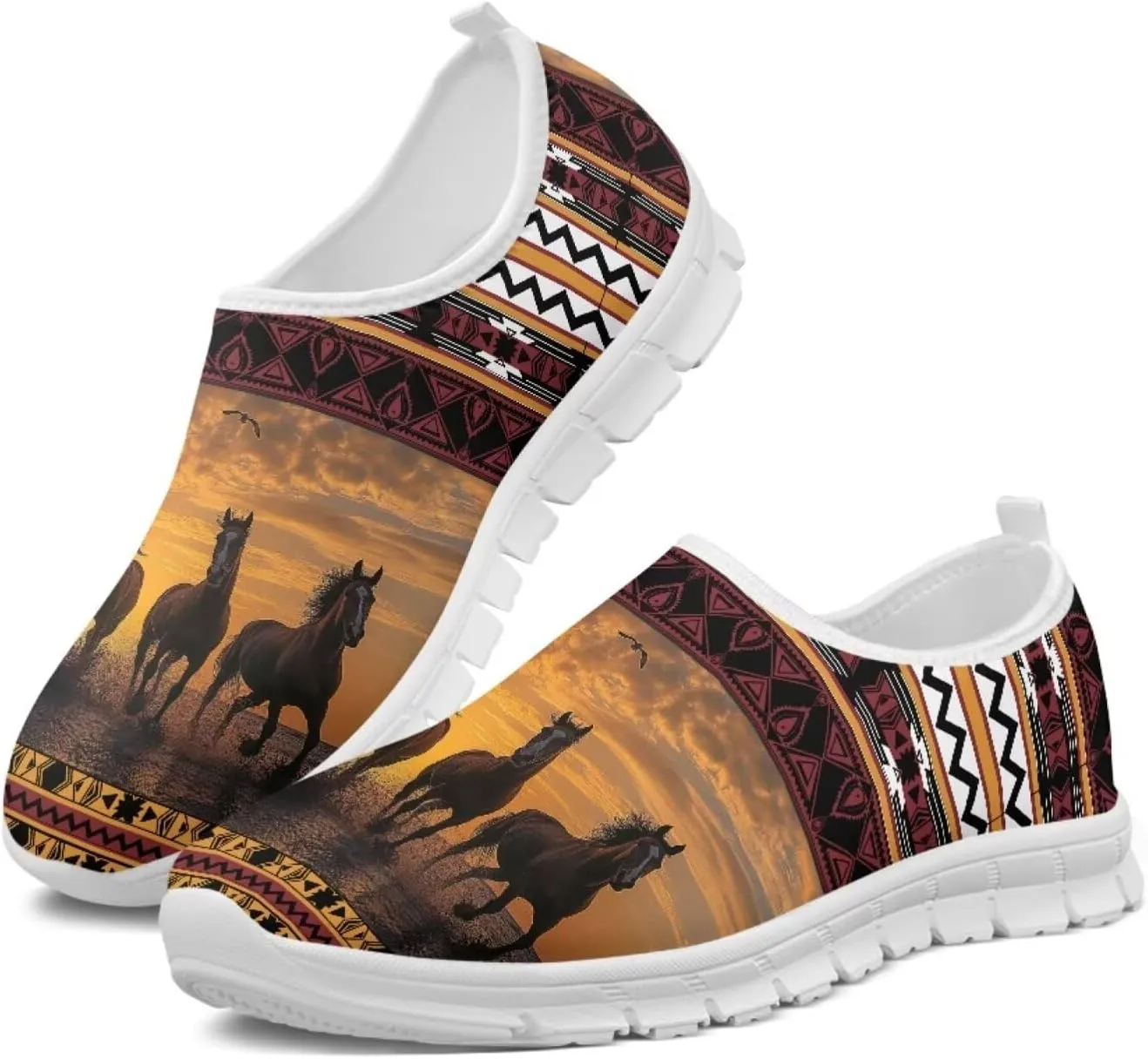 Aztec Tribal Print Women's Slip on Shoes Fashion Loafers Mens Walking Sneakers Low Top Casual Shoes Non Slip